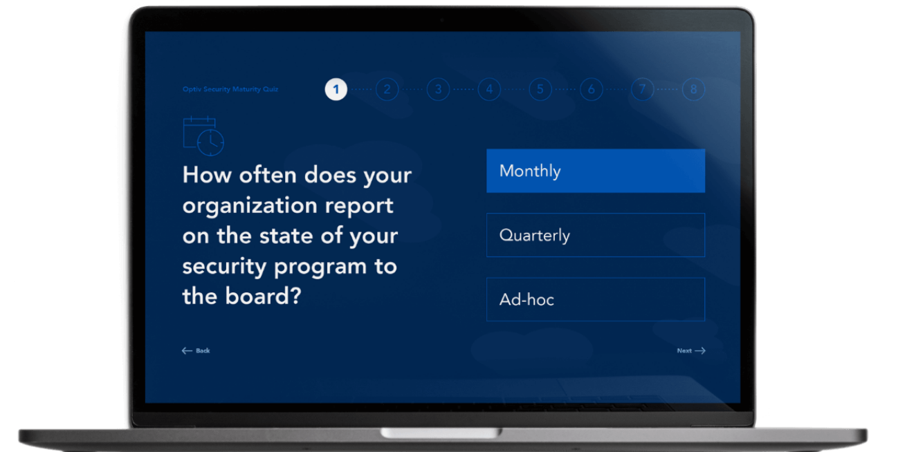 Laptop showing screenshot of the Optiv MDR Quiz